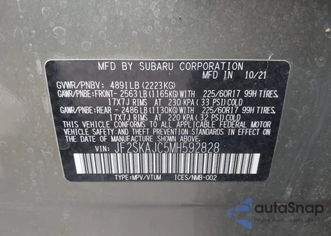 2021 Subaru Forester Premium из США, поврежденный, VIN JF2SKAJC5MH592828